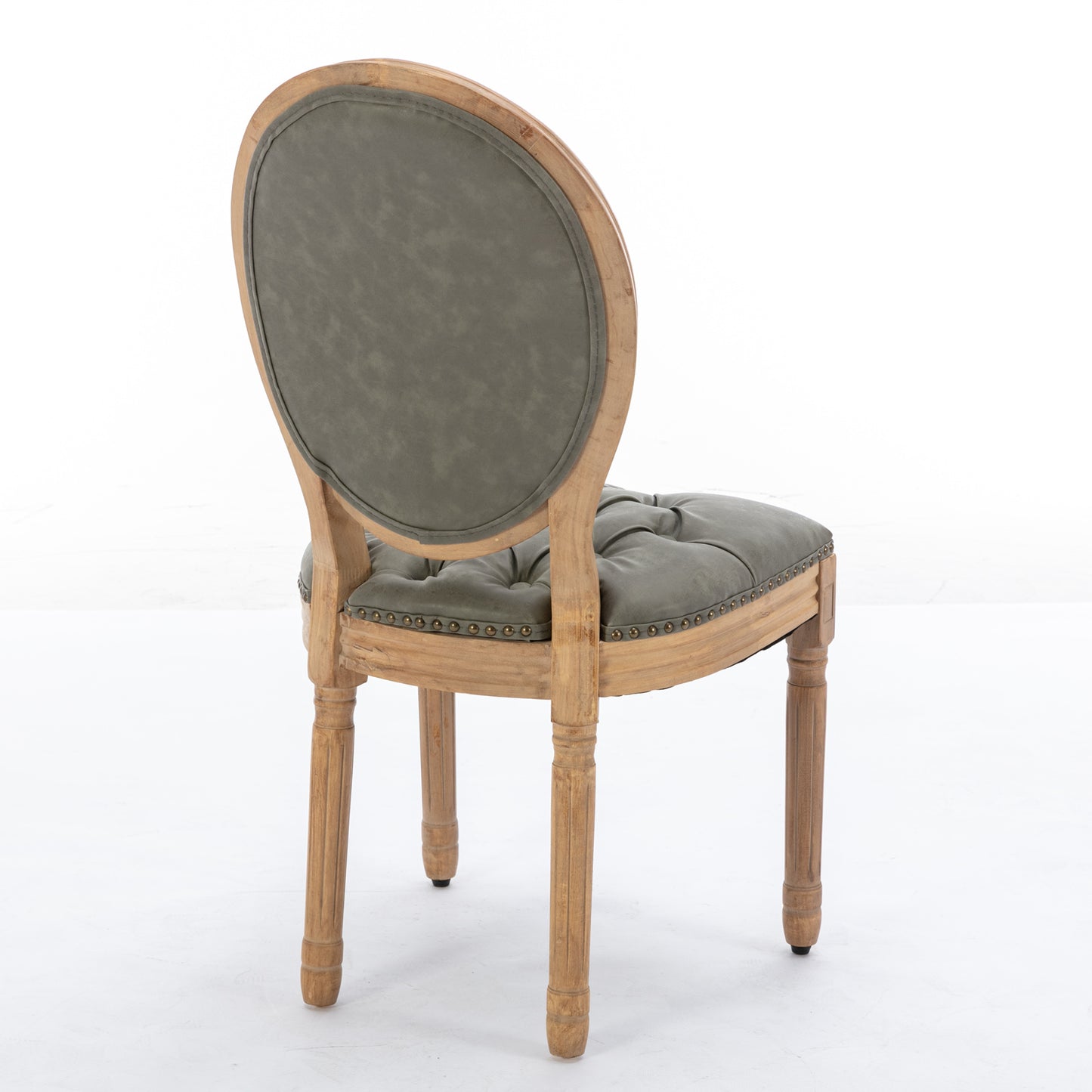 French Style Upholstered Dining Chairs Set of 2 — Tufted PU Leather with Nailhead Trim (Olive Green)