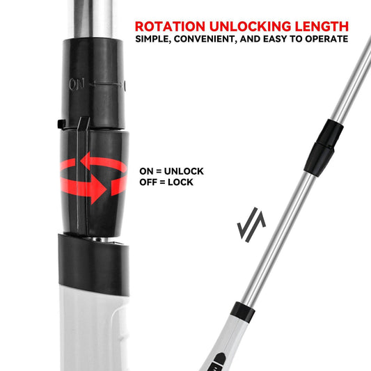 Rotation unlocking mechanism on a white background with text indicating simplicity and ease of use.