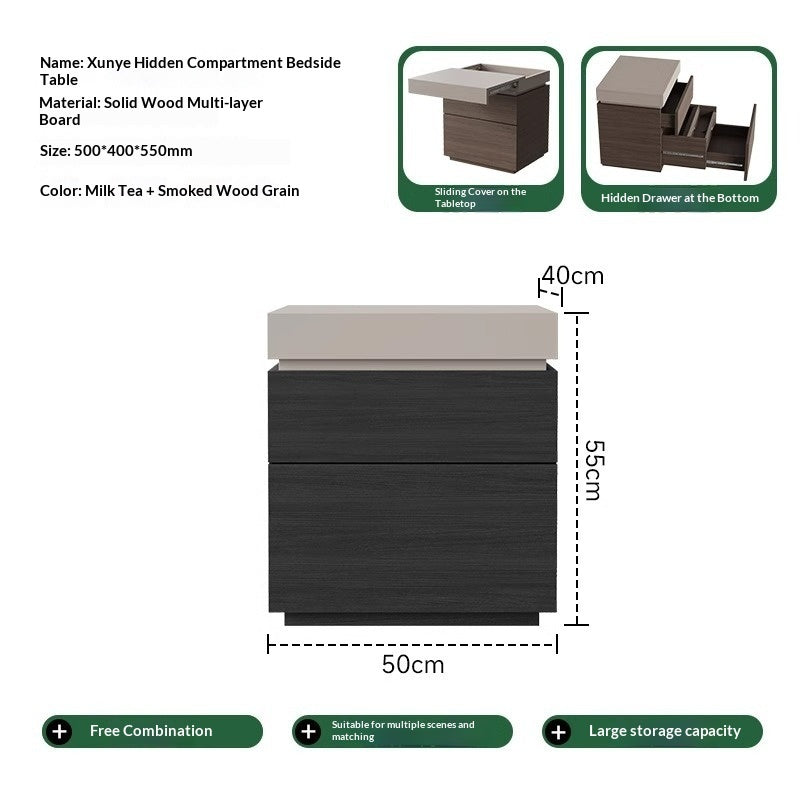 Solid Wood Bedside Table with Hidden Compartment – Modern Design