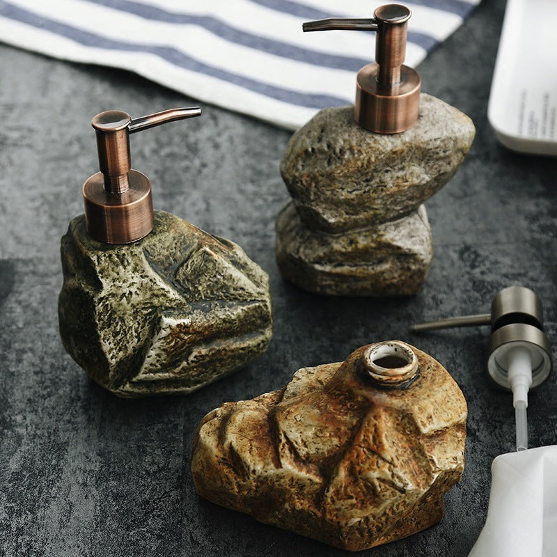 Ceramic Retro Stone Soap Dispenser – Elegant Refillable Bathroom & Kitchen Pump Bottle