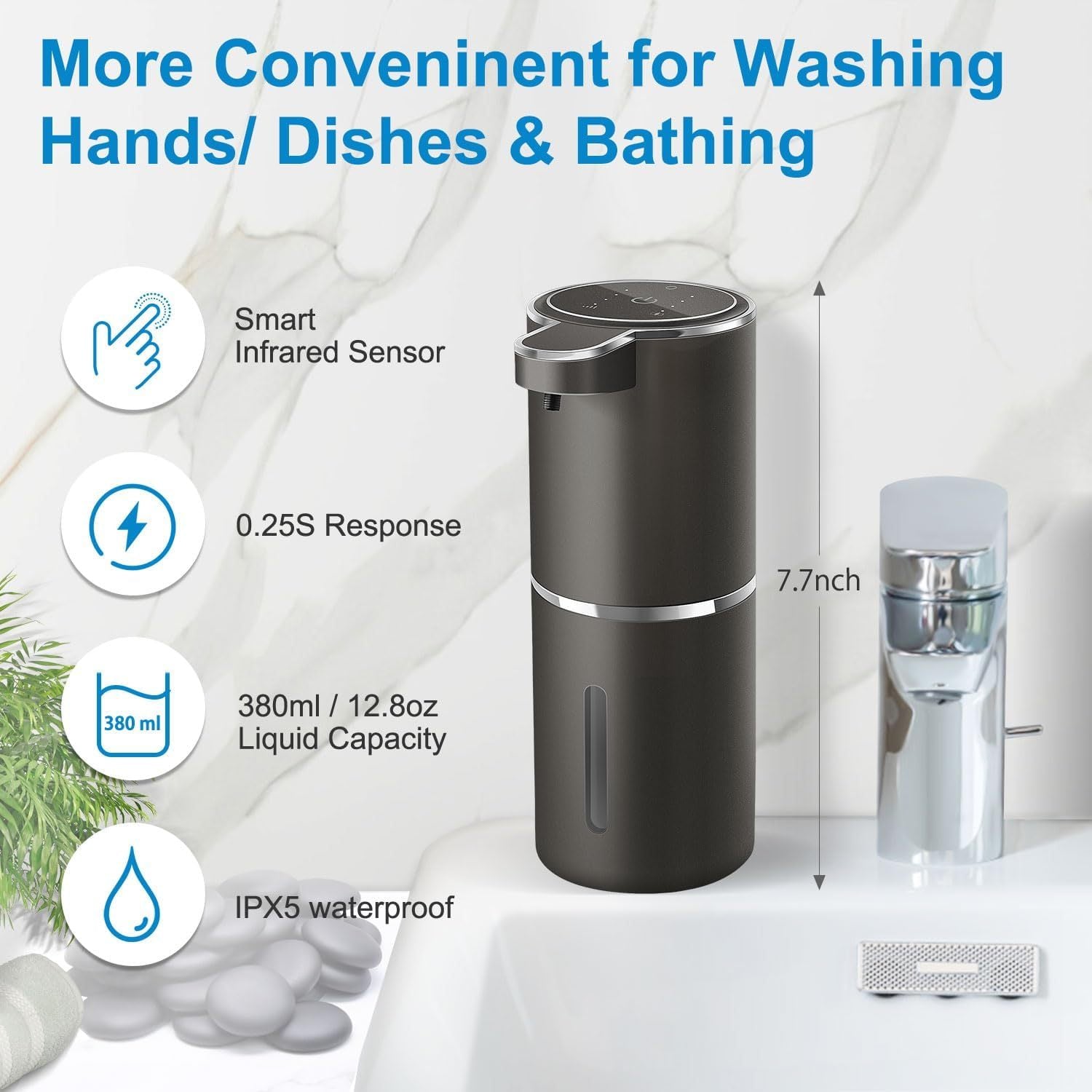Automatic Foaming Soap Dispenser – Touchless 380ml USB Rechargeable 4-Level Foam Control