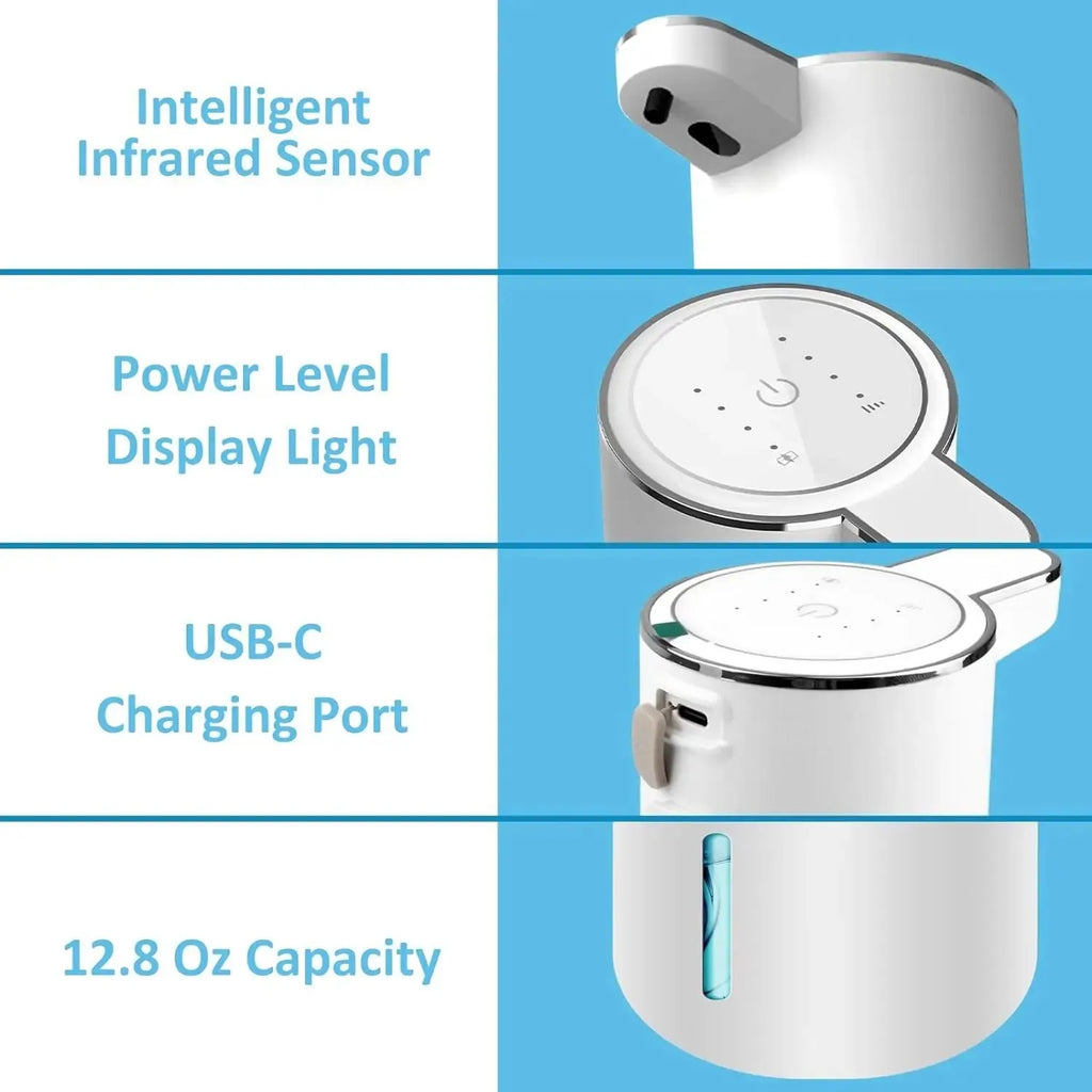 Automatic Foaming Soap Dispenser – Touchless 380ml USB Rechargeable 4-Level Foam Control