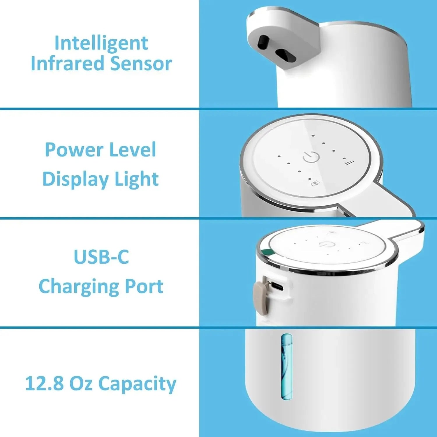 Automatic Foaming Soap Dispenser – Touchless 380ml USB Rechargeable 4-Level Foam Control