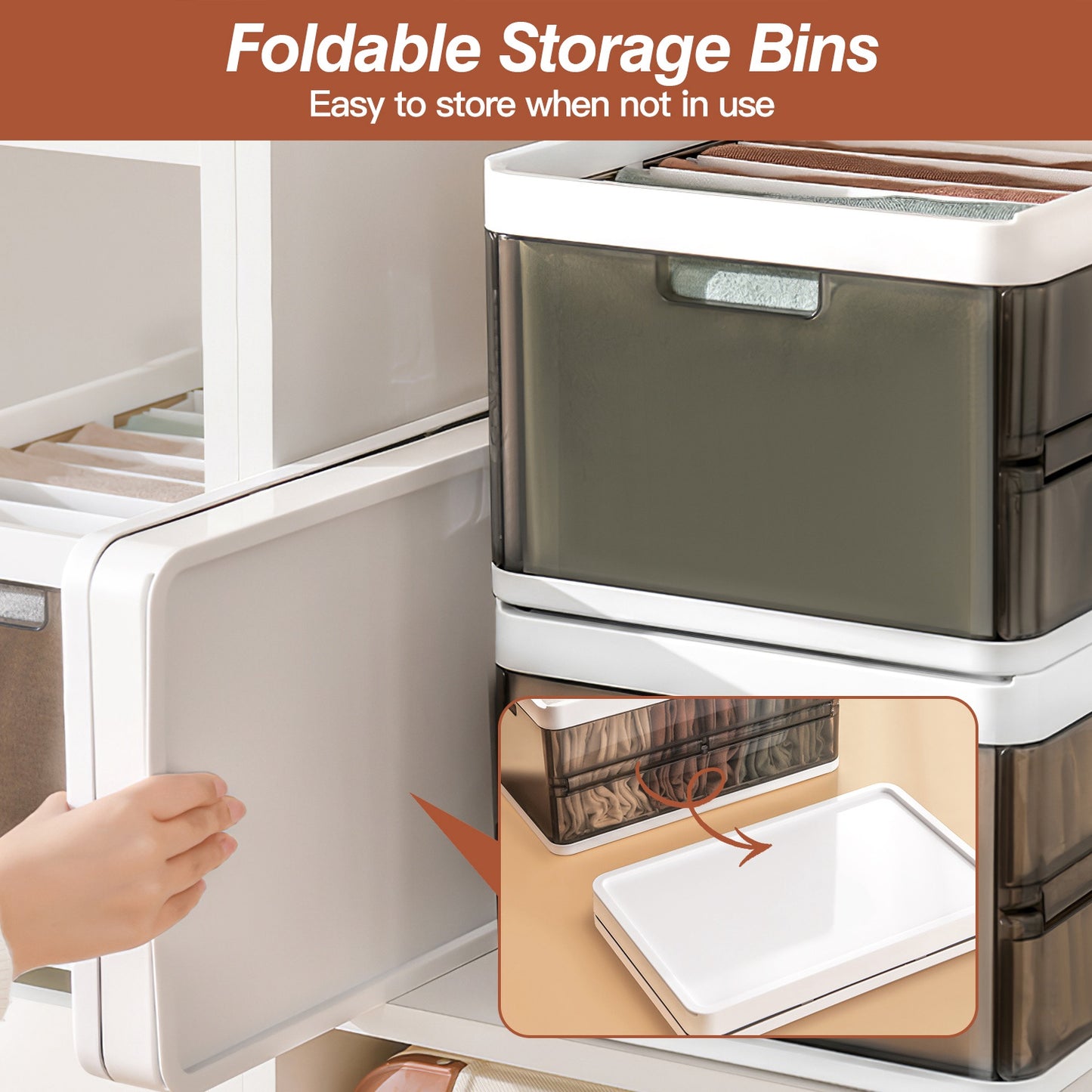 3-Pack Foldable Stackable Storage Bins with Lids — Closet & Drawer Organizer