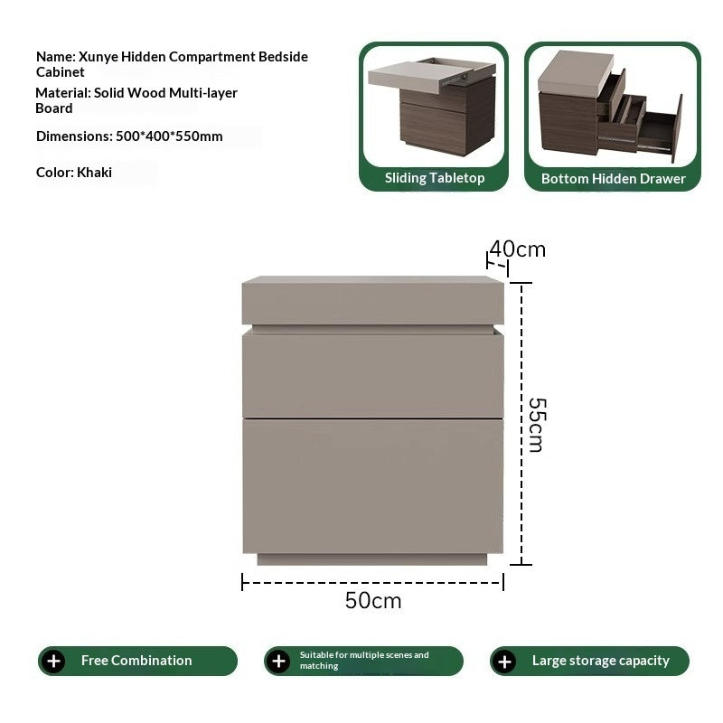 Solid Wood Bedside Table with Hidden Compartment – Modern Design