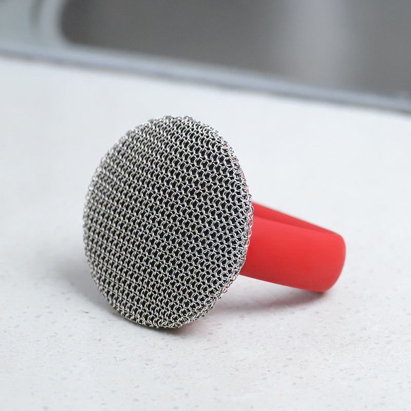 316 Stainless Steel Cast Iron Scrubber – Chainmail Brush with Handle for Pots & Pans