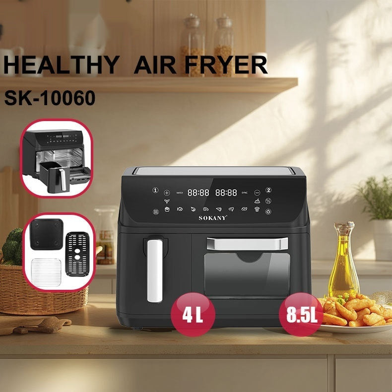 SOKANY10060 12L Dual-Pot Smart Air Fryer – 2400W Alloy Body with Visualization Window