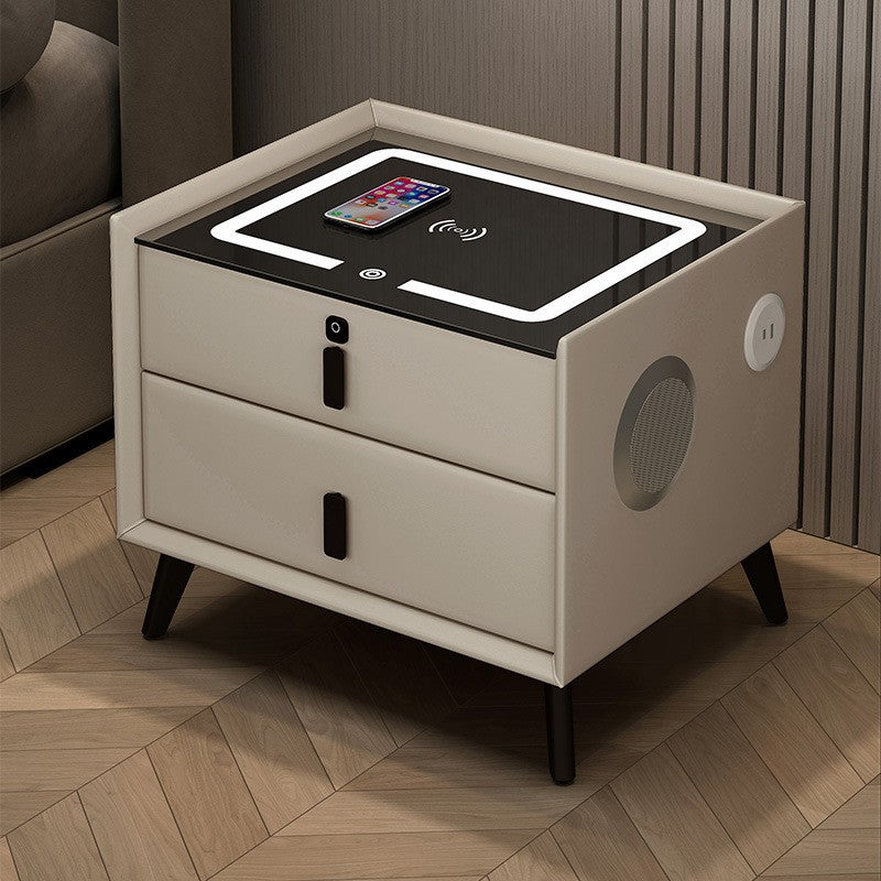 Smart Wood Bedside Table with Wireless Charging & Bluetooth