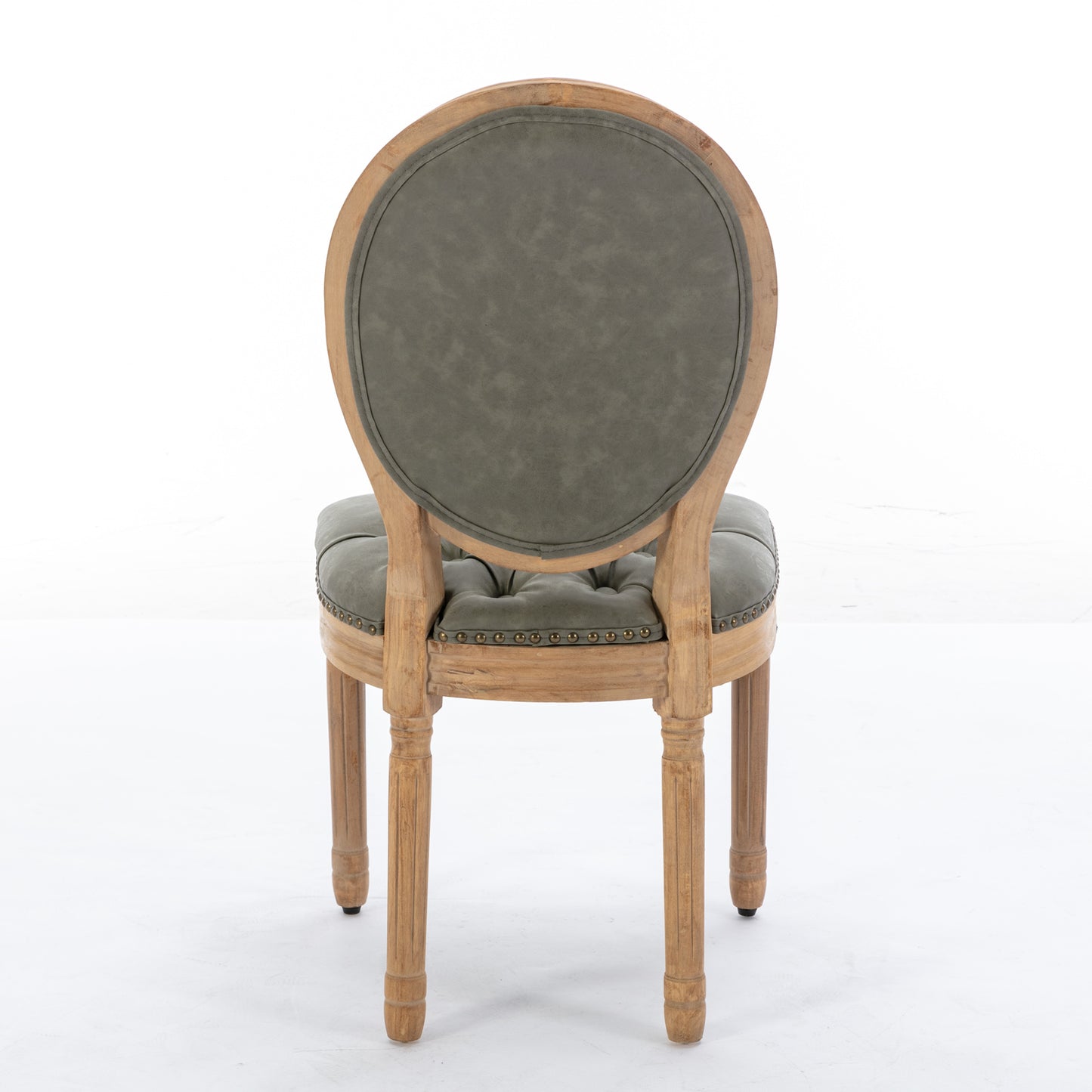 French Style Upholstered Dining Chairs Set of 2 — Tufted PU Leather with Nailhead Trim (Olive Green)