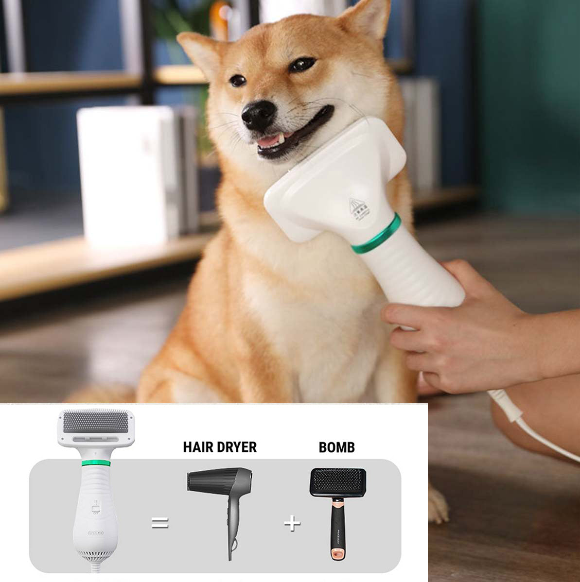 2-in-1 Pet Drying Brush – Hair Dryer Comb for Fast Grooming & Fluffy Finish