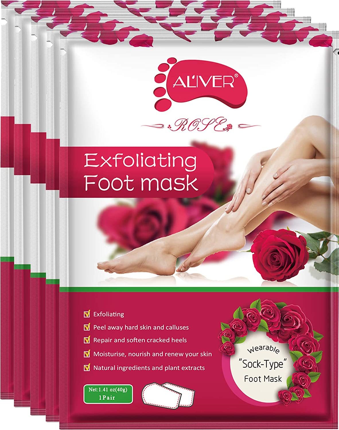 ALIVER Rose Foot Mask – Exfoliating & Moisturizing Foot Peel Treatment