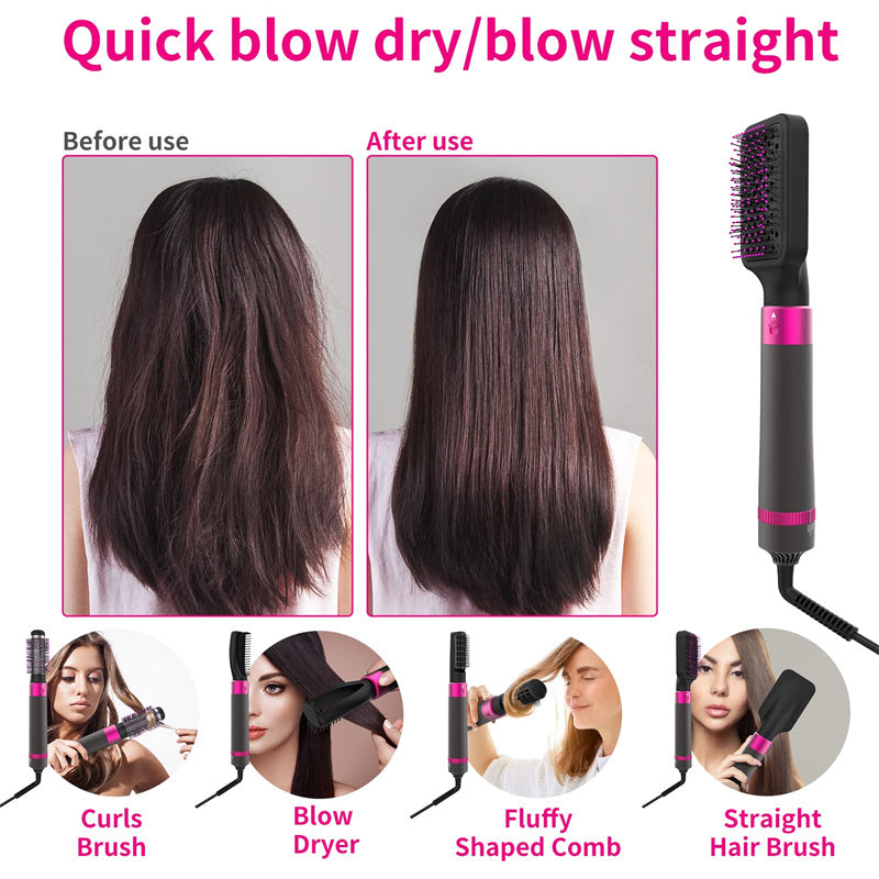 Professional 5-in-1 Hair Dryer & Styling Brush – Dryer, Straightener & Automatic Curler