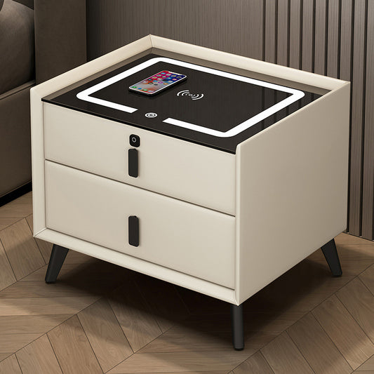 Smart Wood Bedside Table with Wireless Charging & Bluetooth
