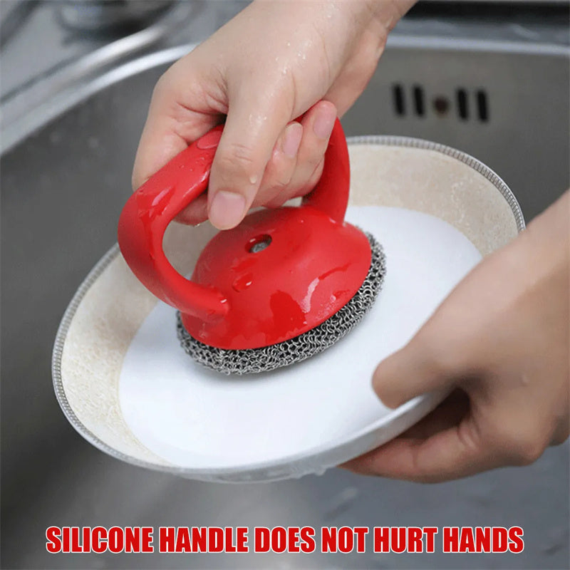 316 Stainless Steel Cast Iron Scrubber – Chainmail Brush with Handle for Pots & Pans