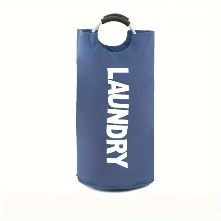 Blue laundry bag with 'LAUNDRY' text on a white background