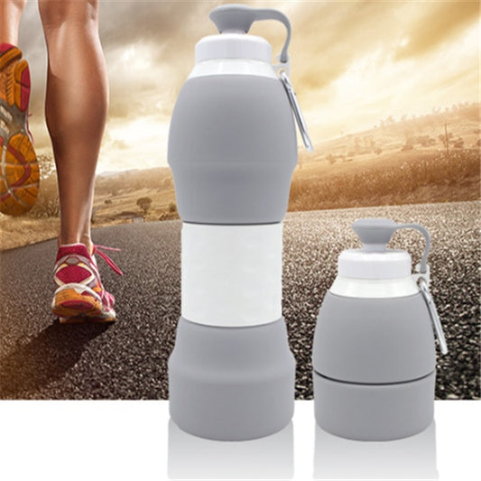 Collapsible water bottles with a scenic background of a person running.