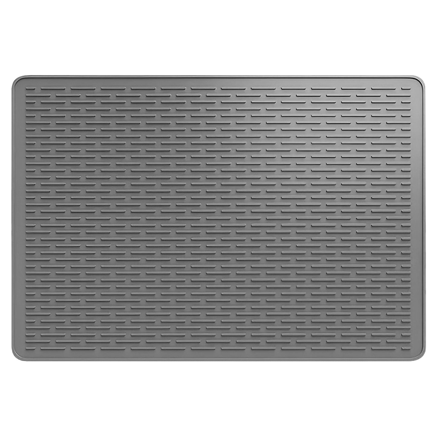 Gray doormat with a textured surface on a white background