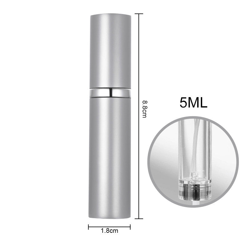 Silver cosmetic bottle with measurements on a white background