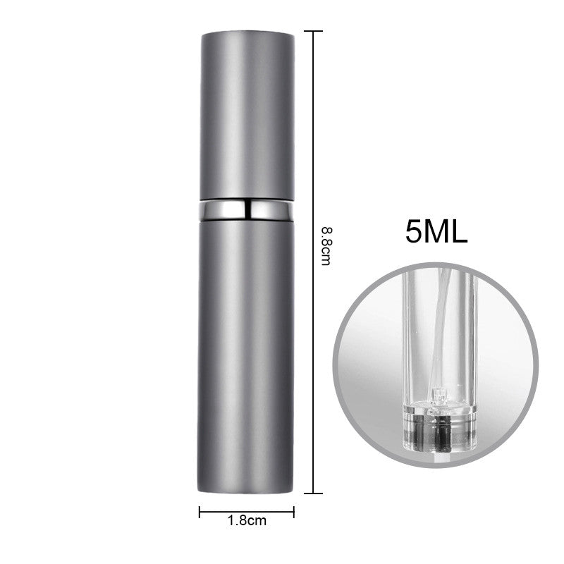 Silver cosmetic bottle with measurements on a white background