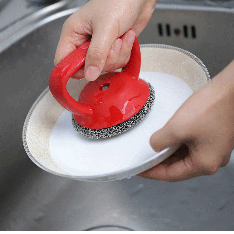 316 Stainless Steel Cast Iron Scrubber – Chainmail Brush with Handle for Pots & Pans