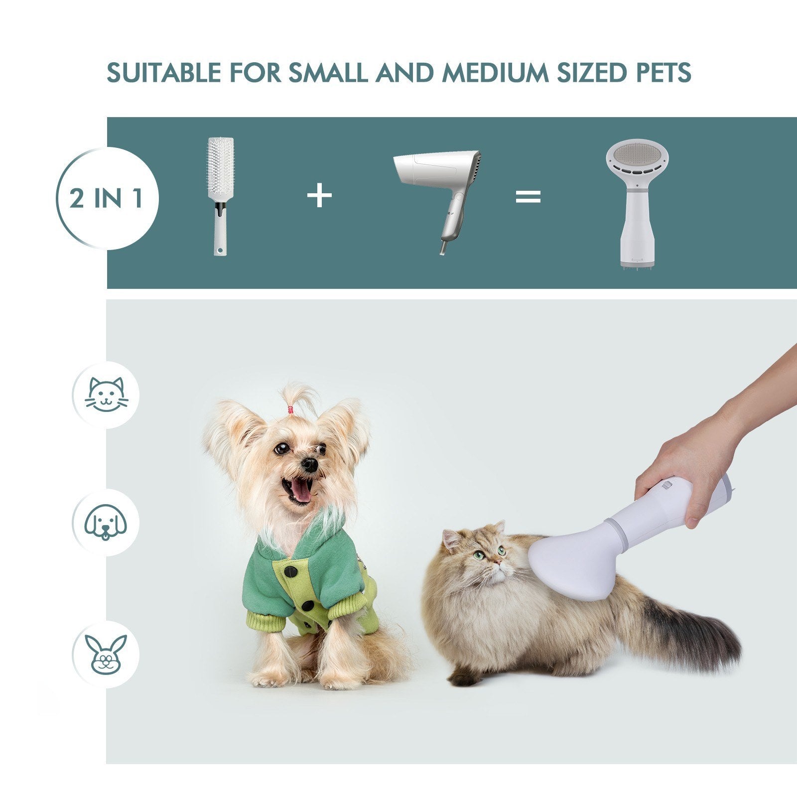 Dadypet Pet Hair Dryer – 2-in-1 Grooming Dryer & Slicker Brush for Dogs & Cats