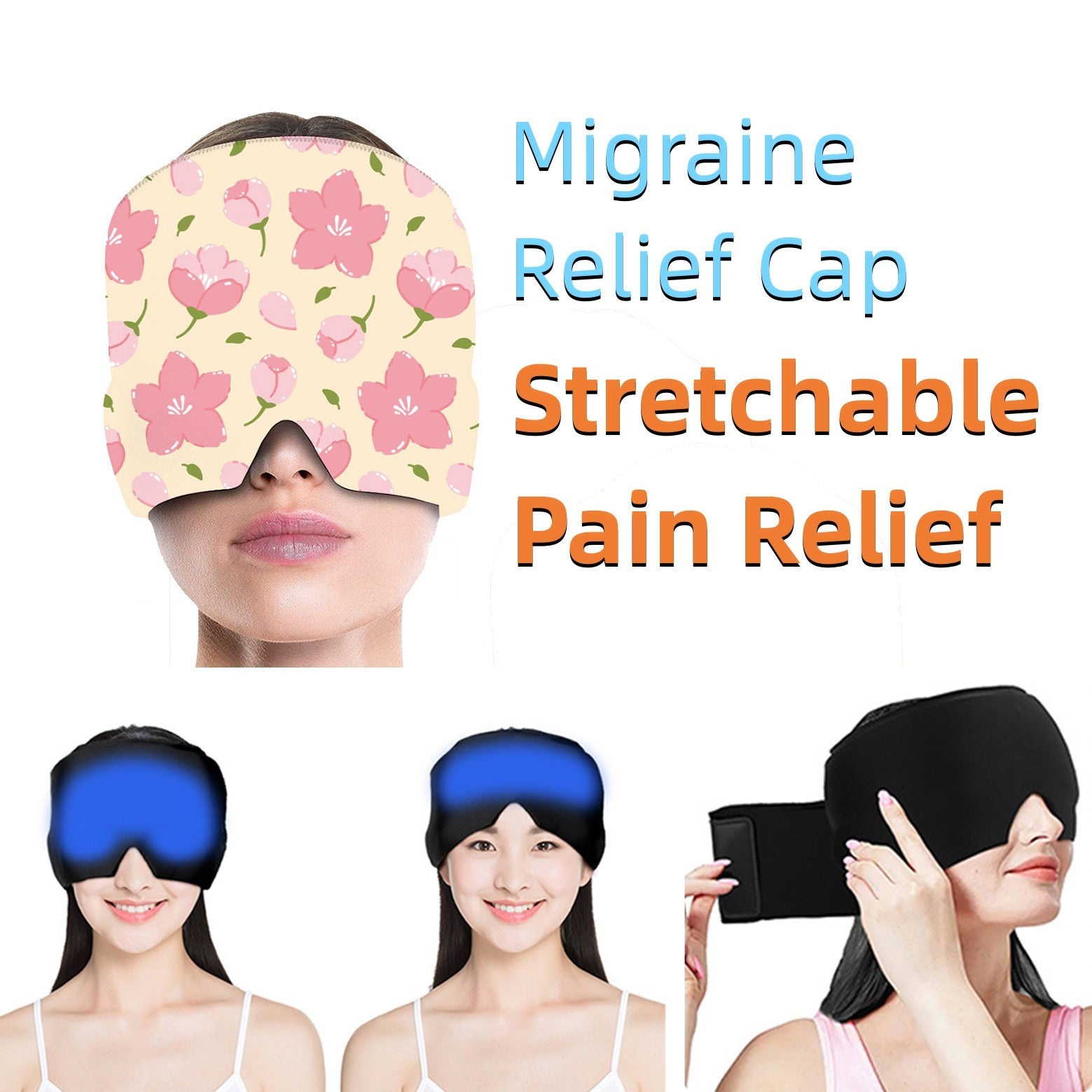 Printed Head Gel Ice Cap for Migraines – Cold Therapy Ice Head Wrap & Ice Pack Mask