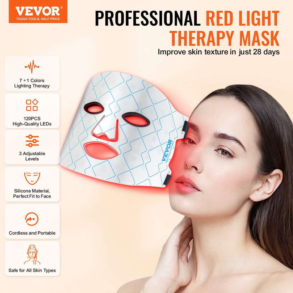 VEVOR Red Light Therapy Mask – 7-Color LED Face Mask with 850nm NIR