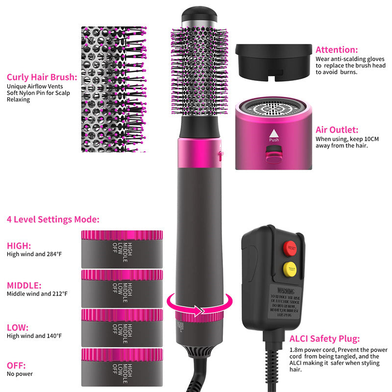 Professional 5-in-1 Hair Dryer & Styling Brush – Dryer, Straightener & Automatic Curler