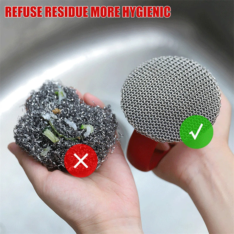 316 Stainless Steel Cast Iron Scrubber – Chainmail Brush with Handle for Pots & Pans