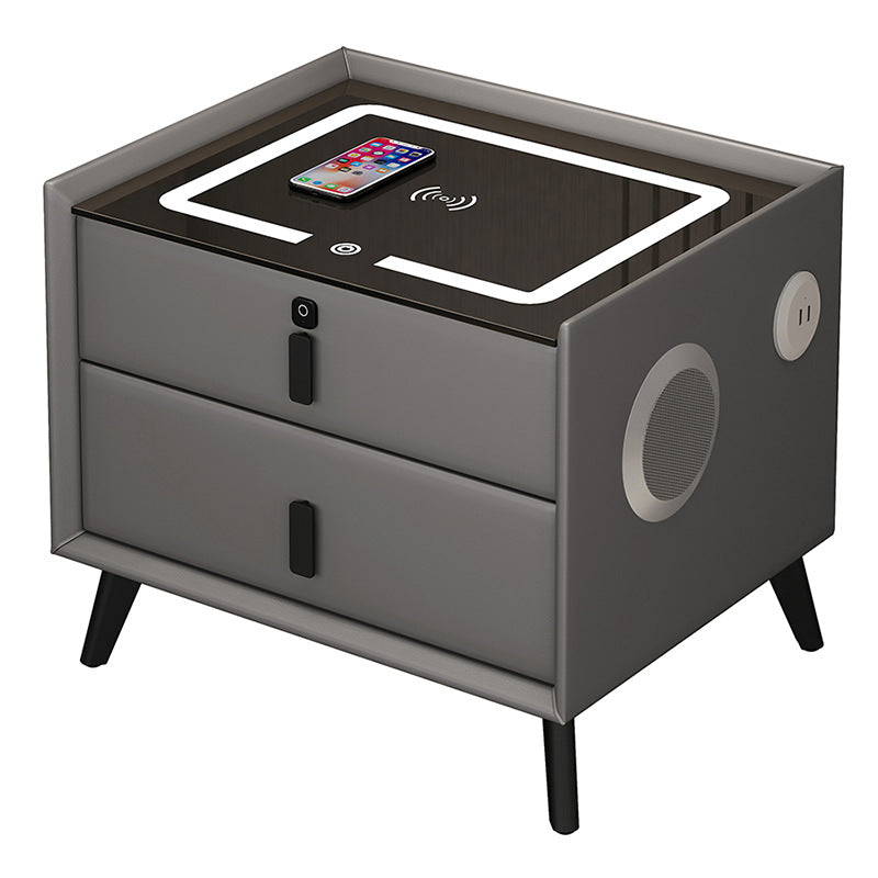 Smart Wood Bedside Table with Wireless Charging & Bluetooth