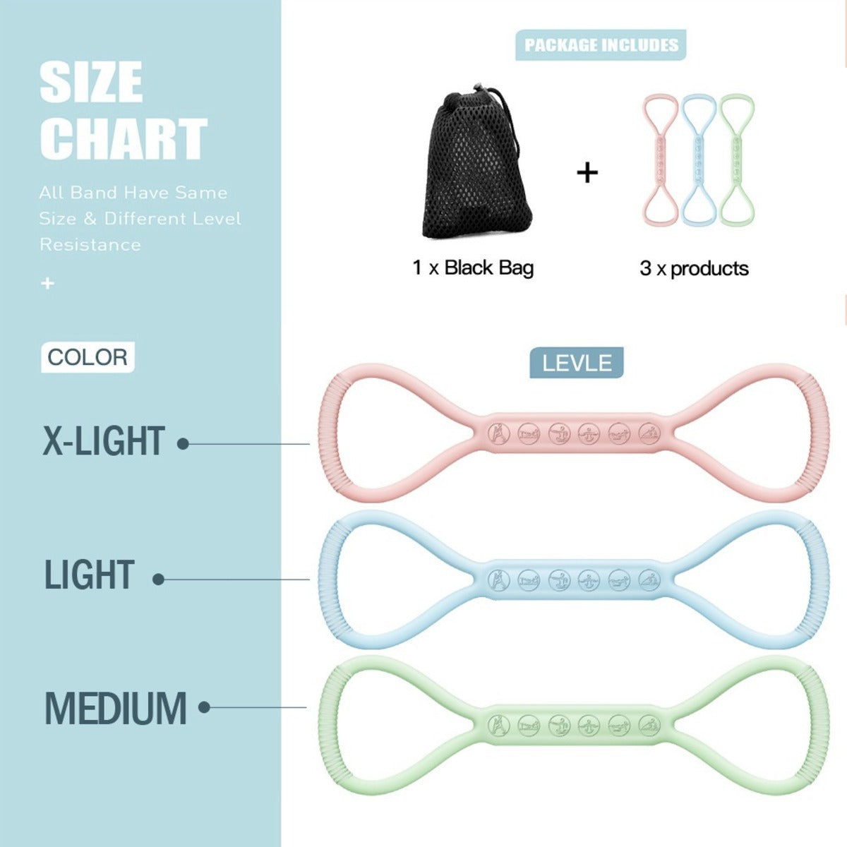 Resistance Bands Set for Legs & Booty – 3 Levels (Light, Medium, Heavy)