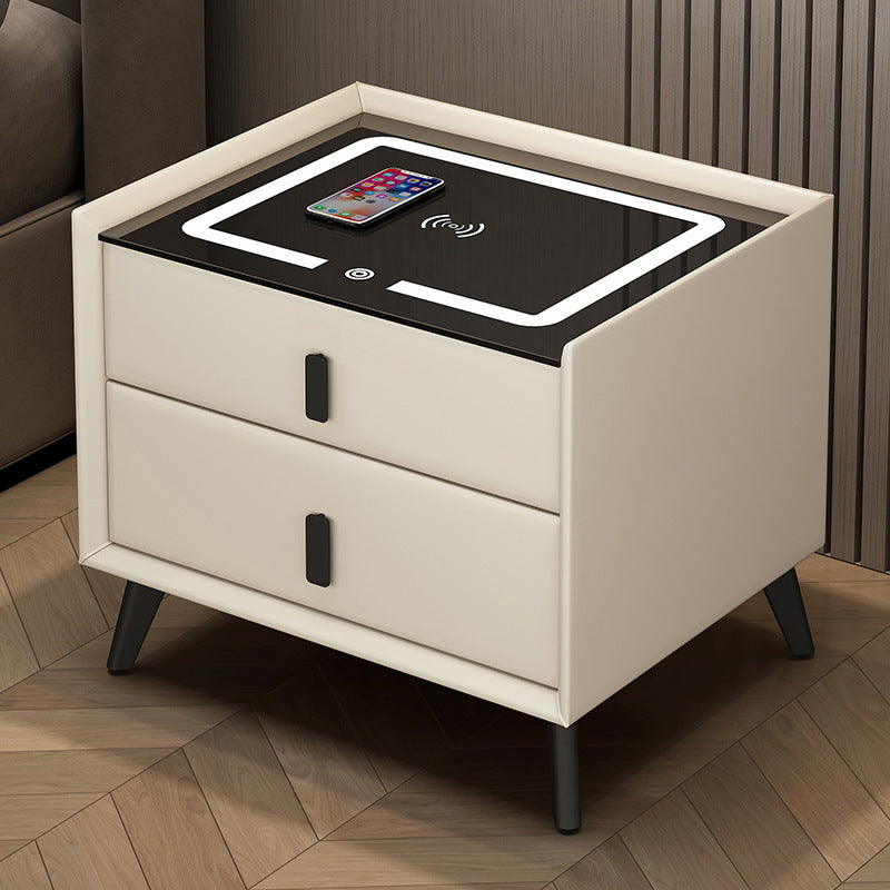 Smart Wood Bedside Table with Wireless Charging & Bluetooth