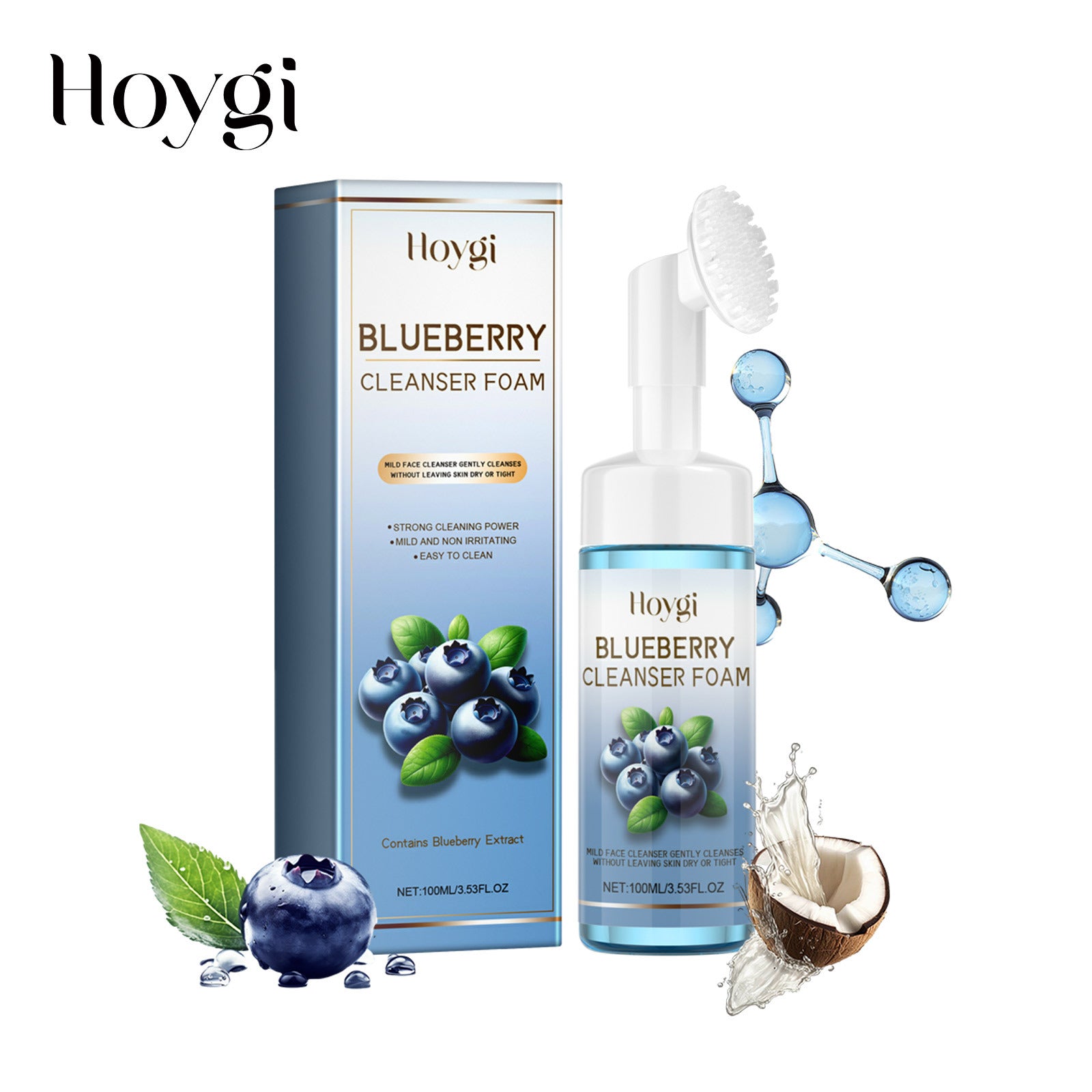 Horygi Blueberry Cleansing Mousse Brush – Brightening Facial Foam & Exfoliating Cleanser
