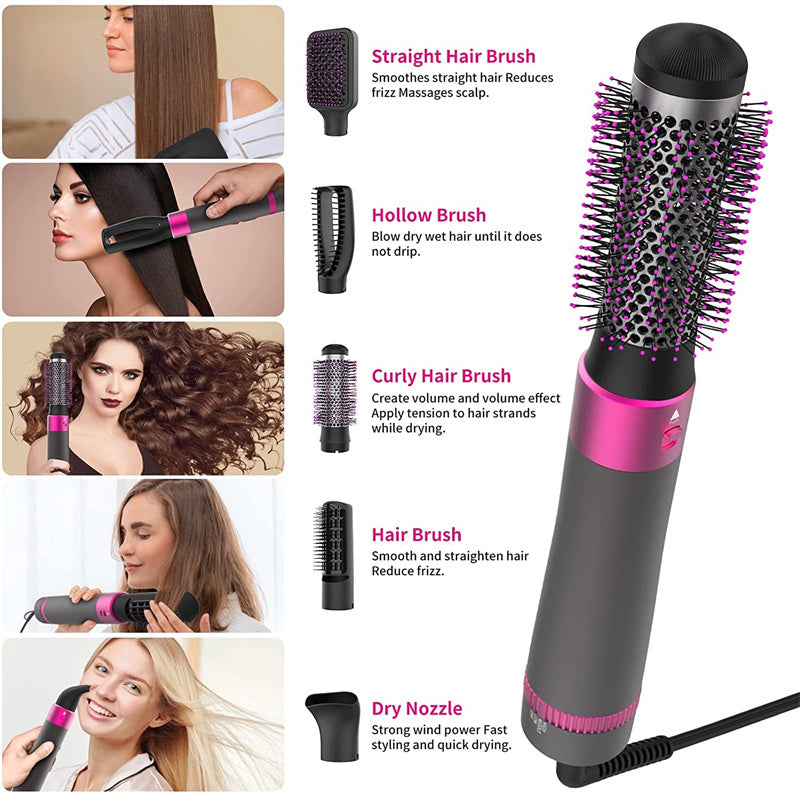 Professional 5-in-1 Hair Dryer & Styling Brush – Dryer, Straightener & Automatic Curler