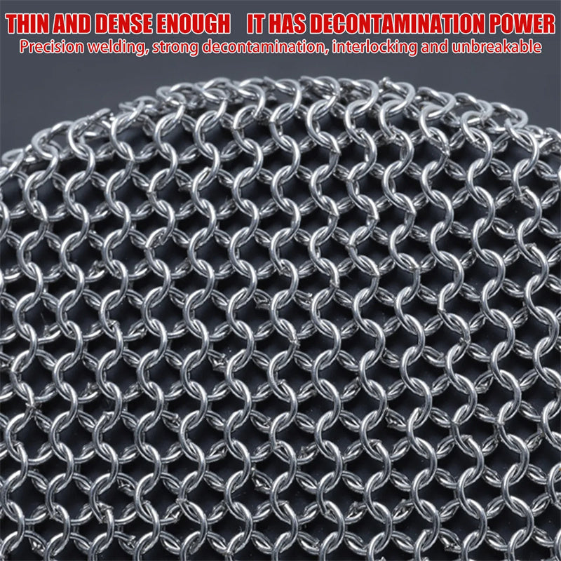 316 Stainless Steel Cast Iron Scrubber – Chainmail Brush with Handle for Pots & Pans