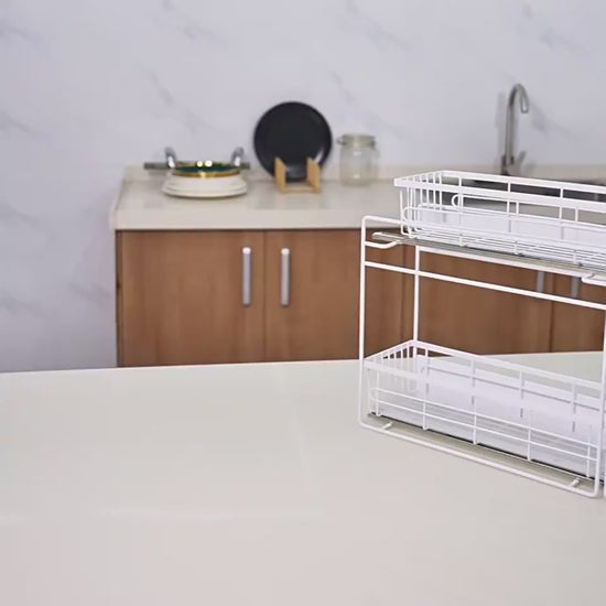 Magnetic Retractable Storage Rack — Double-Layer Pull-Out Shelf for Metal Surfaces.